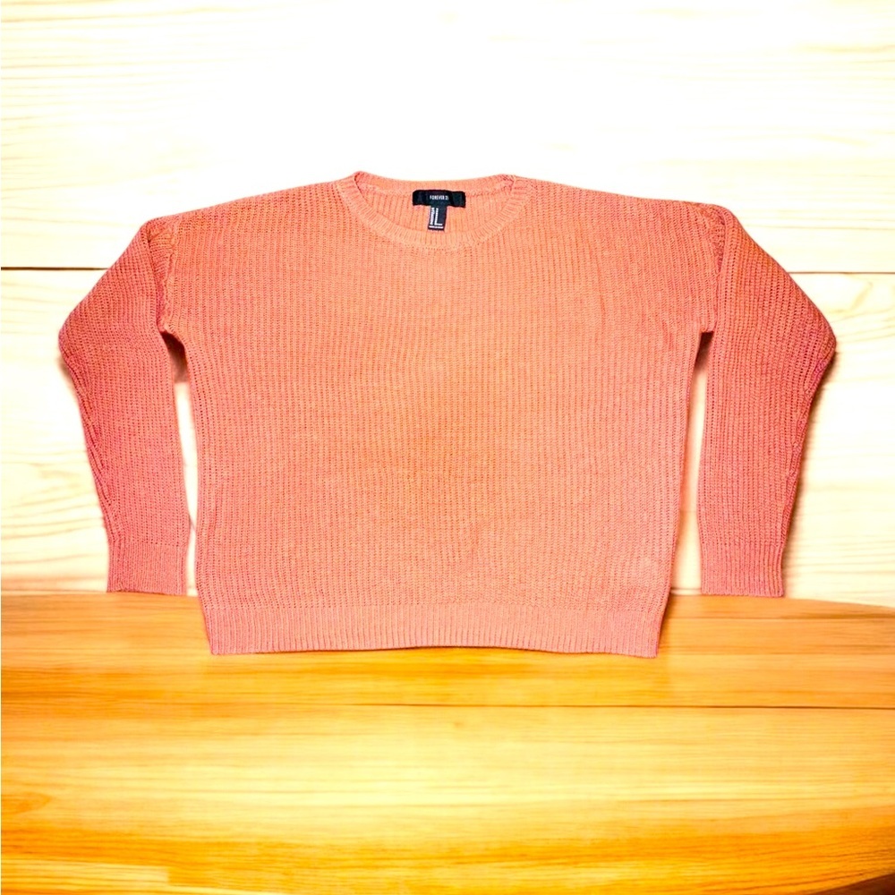 Forever 21 Womens Cropped Knitted Sweater Crew Neck Light Brown Medium